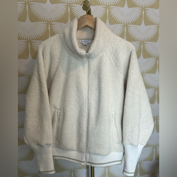 ATHLETA Tugga Sherpa Bomber Jacket Natural White Zip Front - Picture 2 of 9